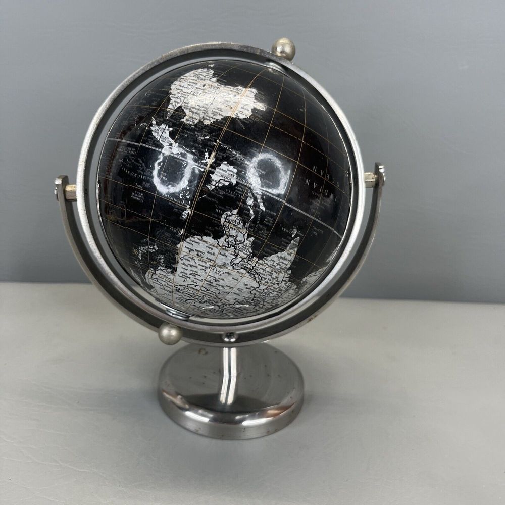Black Silver Desktop Globe Decor World Map Felt Bottom
